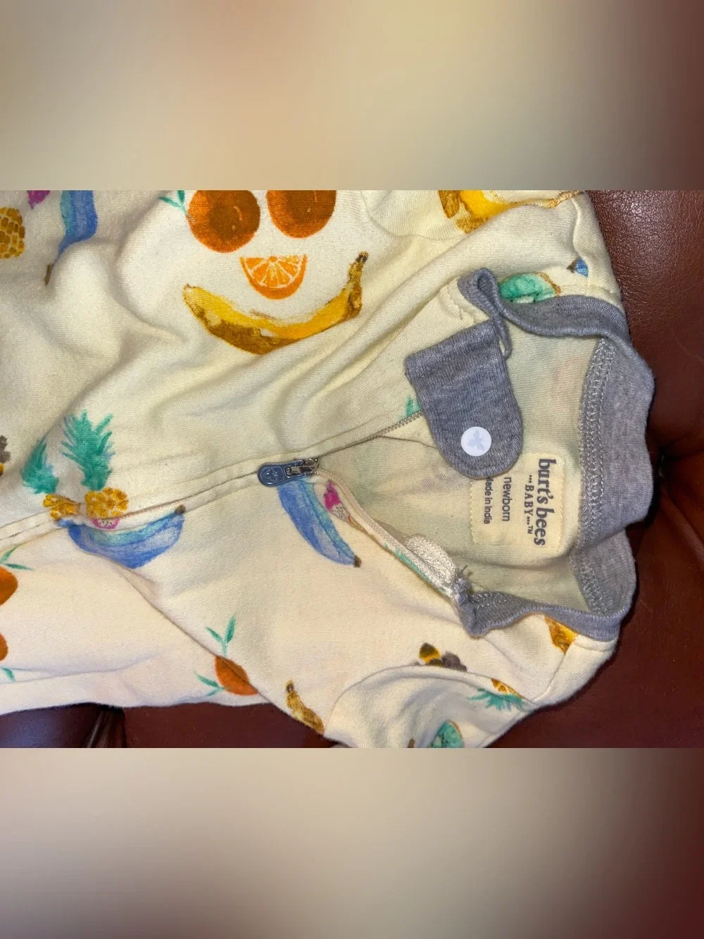 Burt's Bees Baby Yellow Fruit Print Zip Footed Sleeper